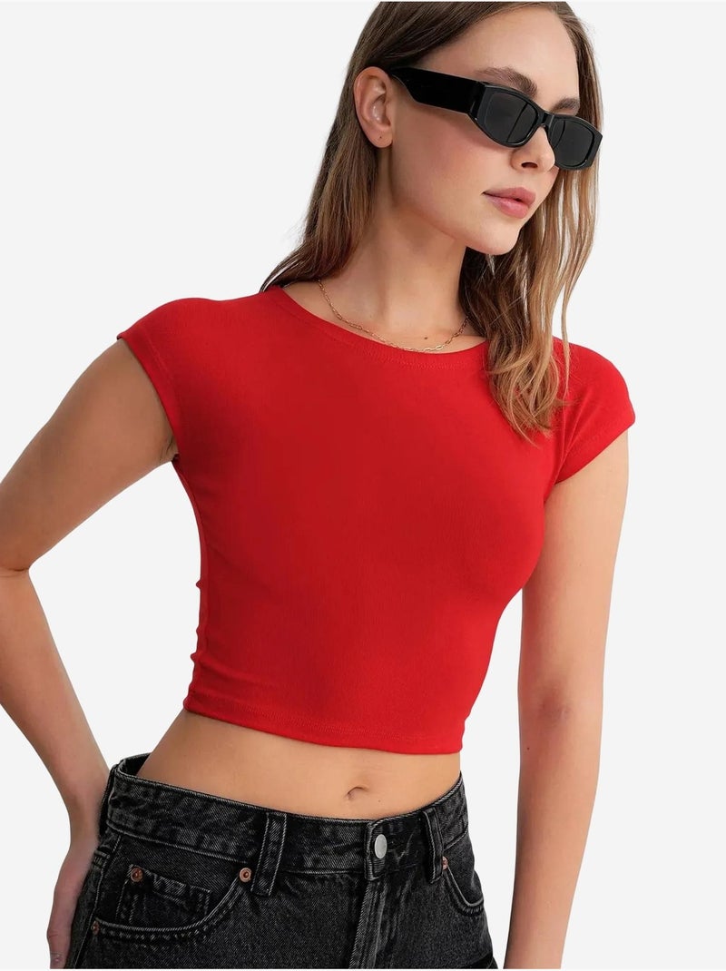 T-shirt crop slim fit mixray Vermelho - Kiabi