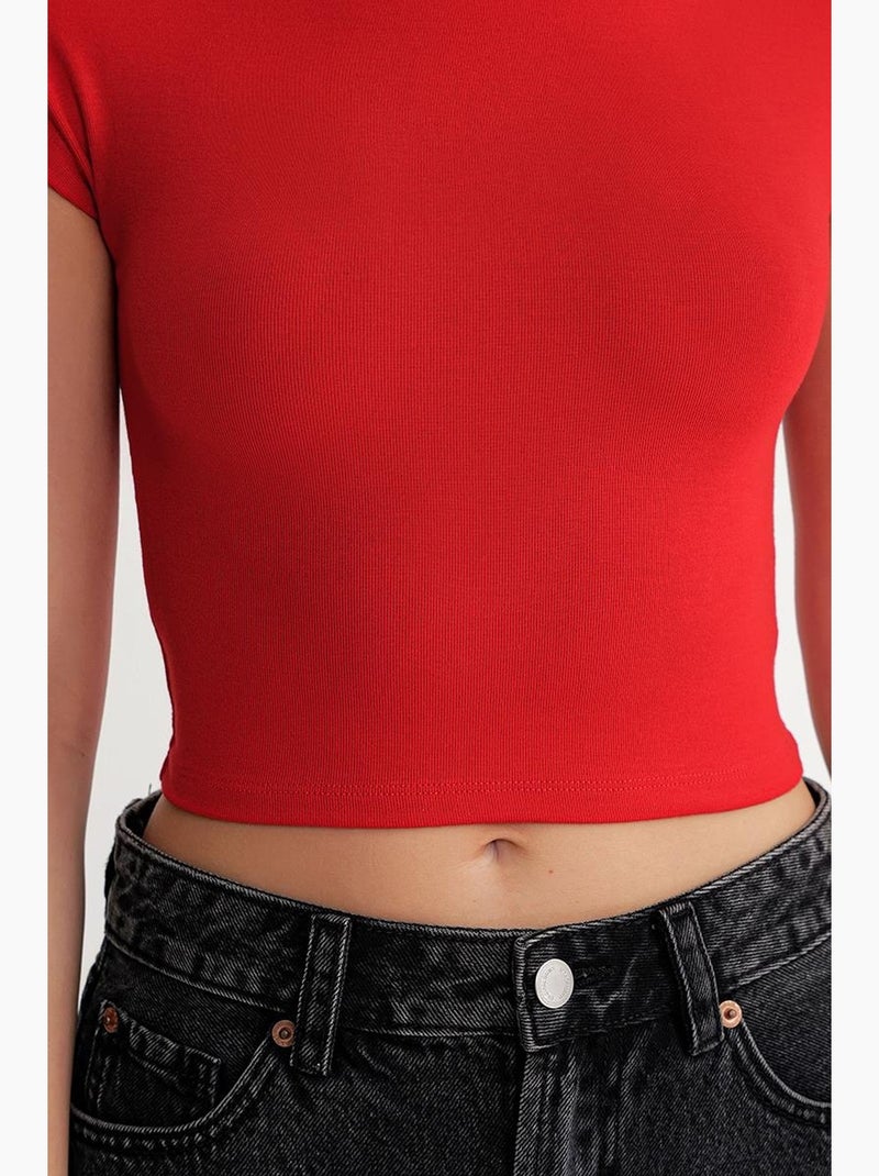 T-shirt crop slim fit mixray Vermelho - Kiabi