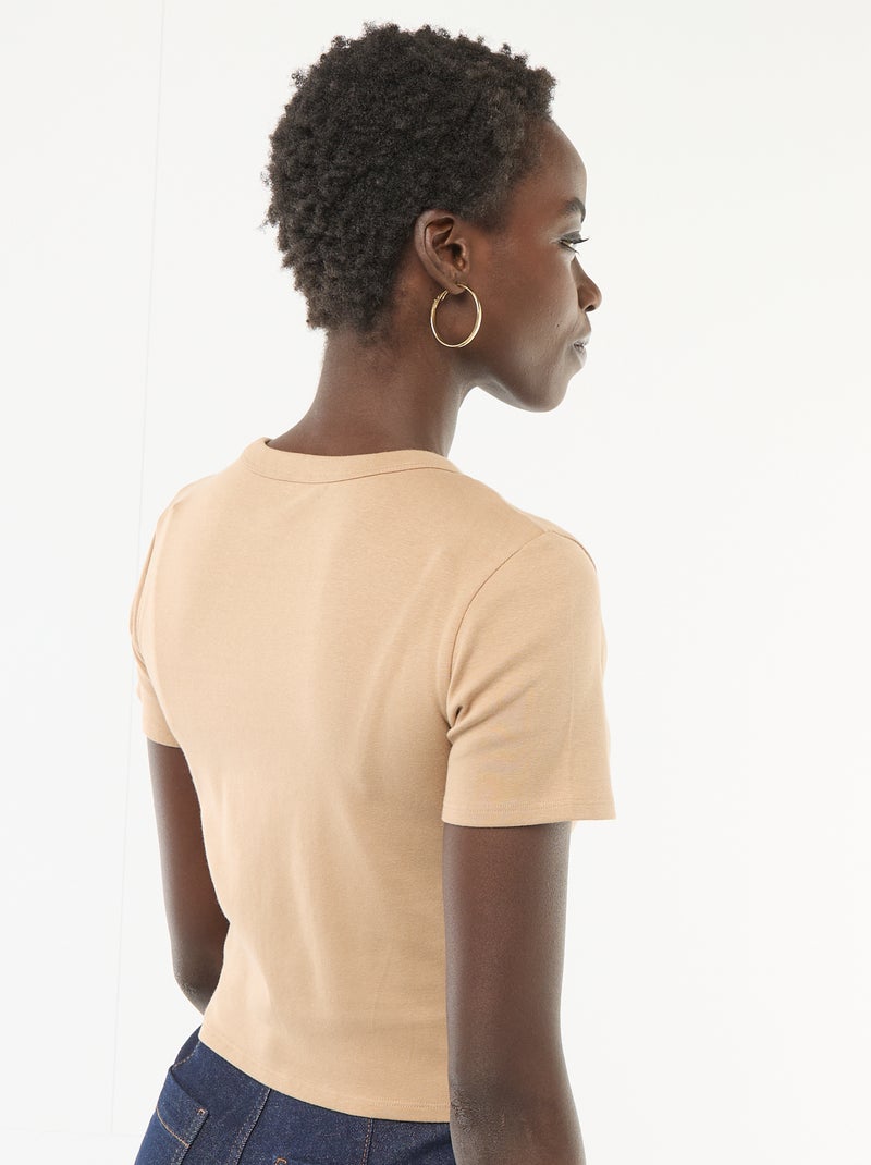T-shirt crop top básico Bege - Kiabi