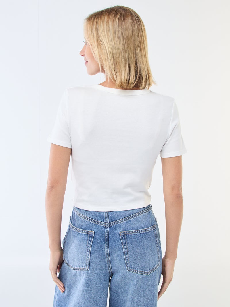 T-shirt crop top básico Branco - Kiabi