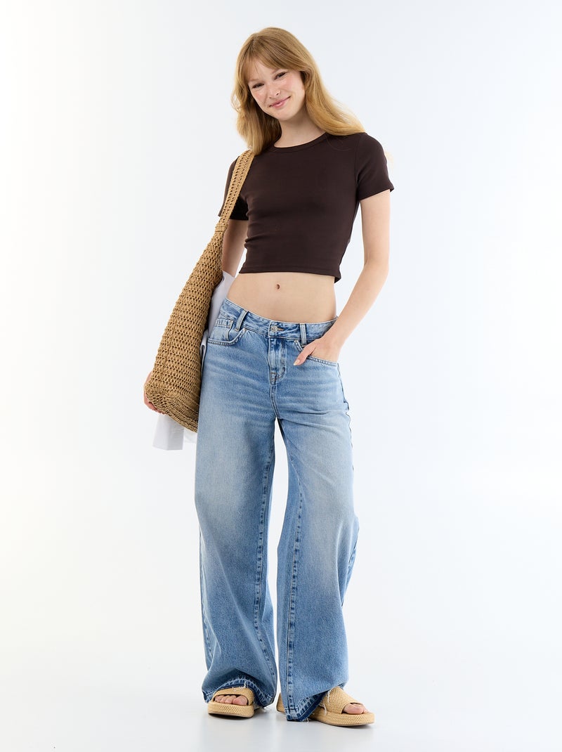 T-shirt crop top básico Castanho - Kiabi