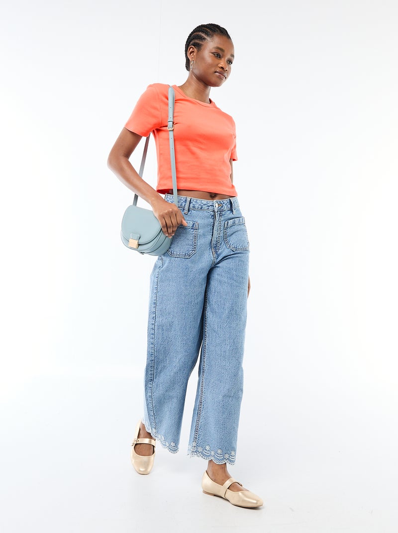 T-shirt crop top básico Laranja - Kiabi