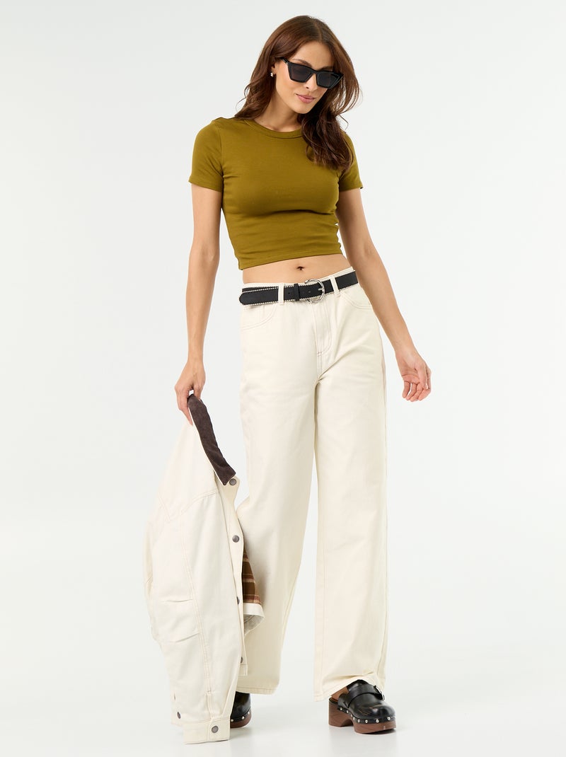 T-shirt crop top básico Verde - Kiabi