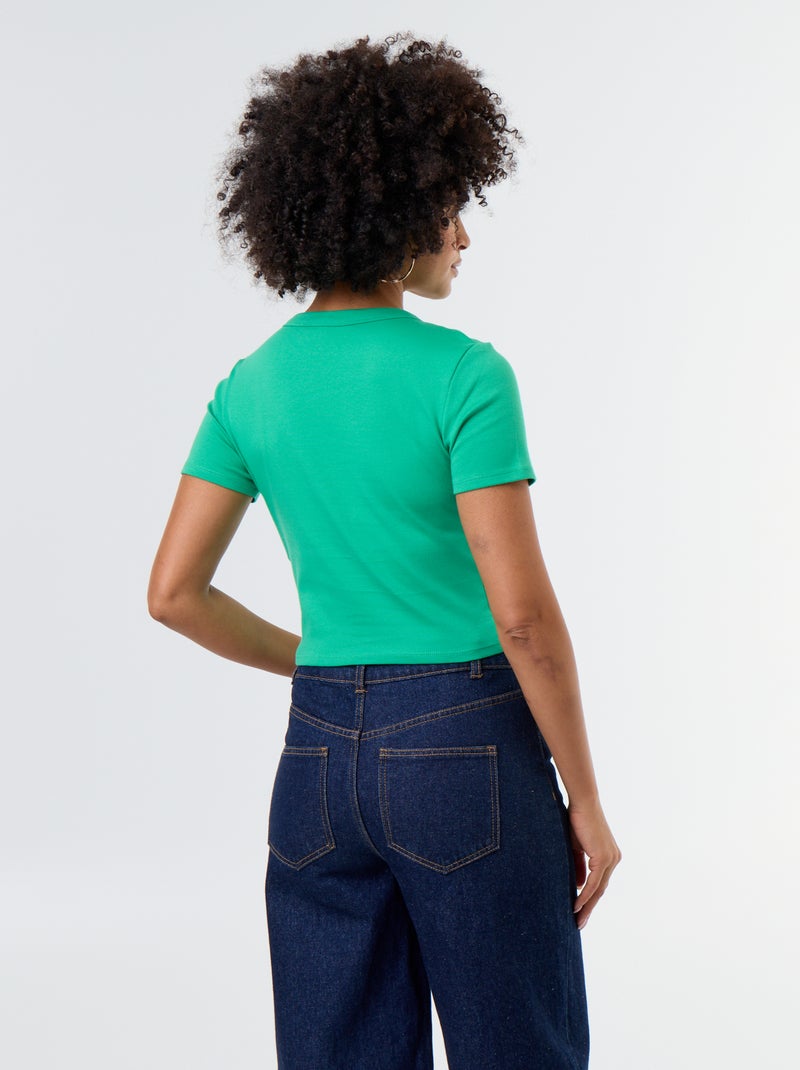 T-shirt crop top básico Verde - Kiabi