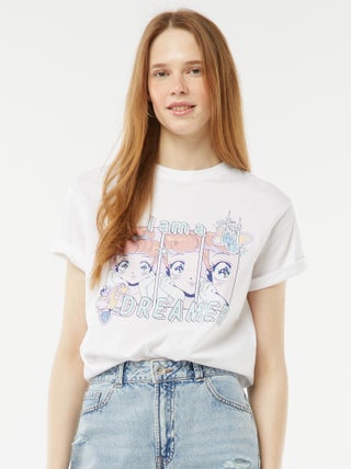 T-shirt crop-top 'Cinderela' 'Manga' de manga curta