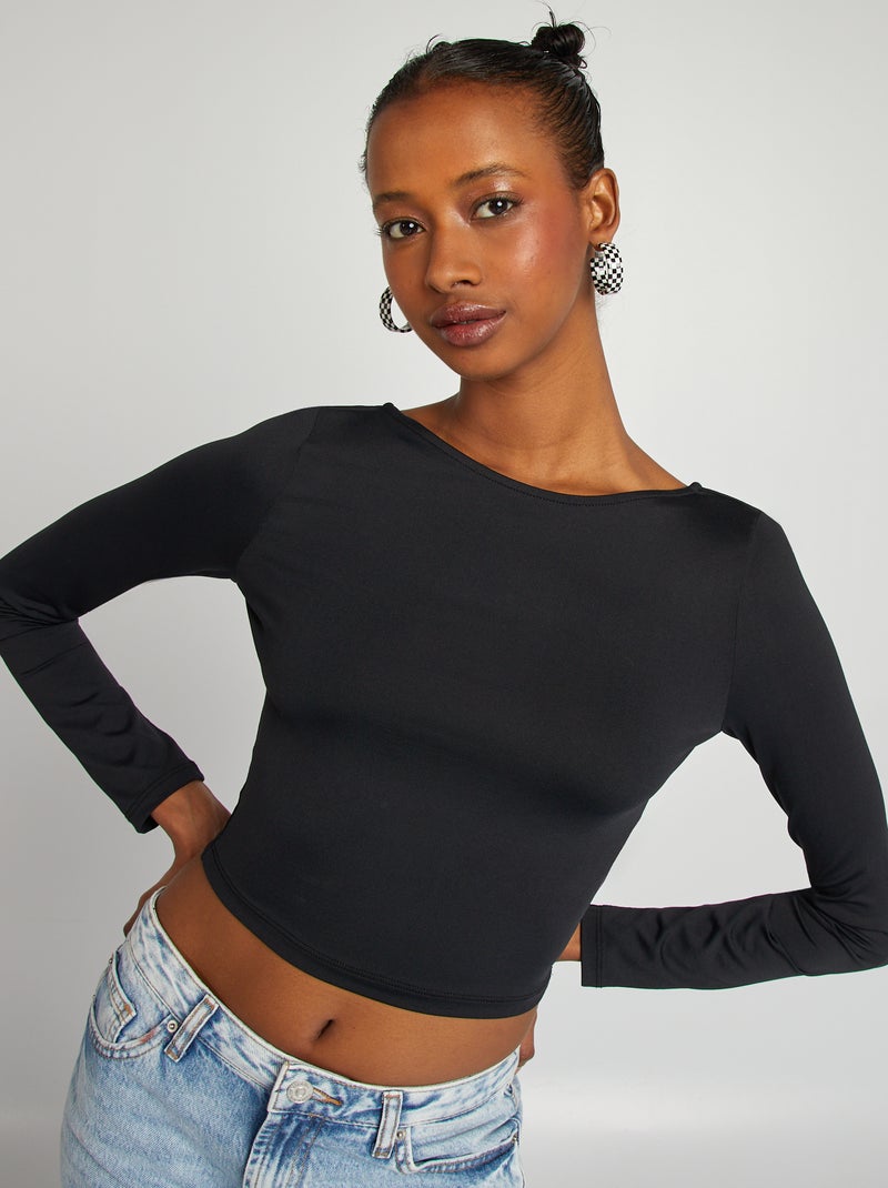 T-shirt crop top cruzada nas costas Preto - Kiabi