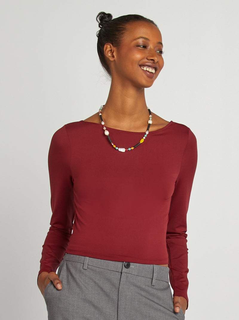 T-shirt crop top cruzada nas costas VERMELHO - Kiabi