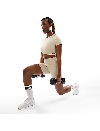 T-shirt crop top de desporto sem costuras para mulher