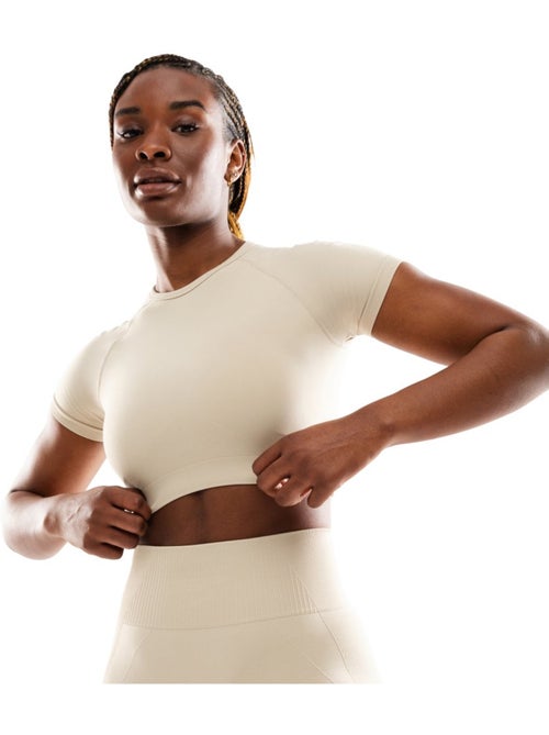 T-shirt crop top de desporto sem costuras para mulher - Kiabi