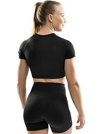 T-shirt crop top de desporto sem costuras para mulher