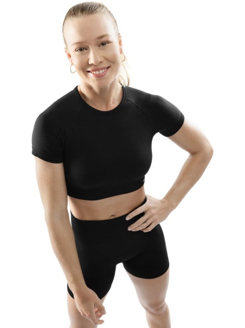 T-shirt crop top de desporto sem costuras para mulher - Kiabi