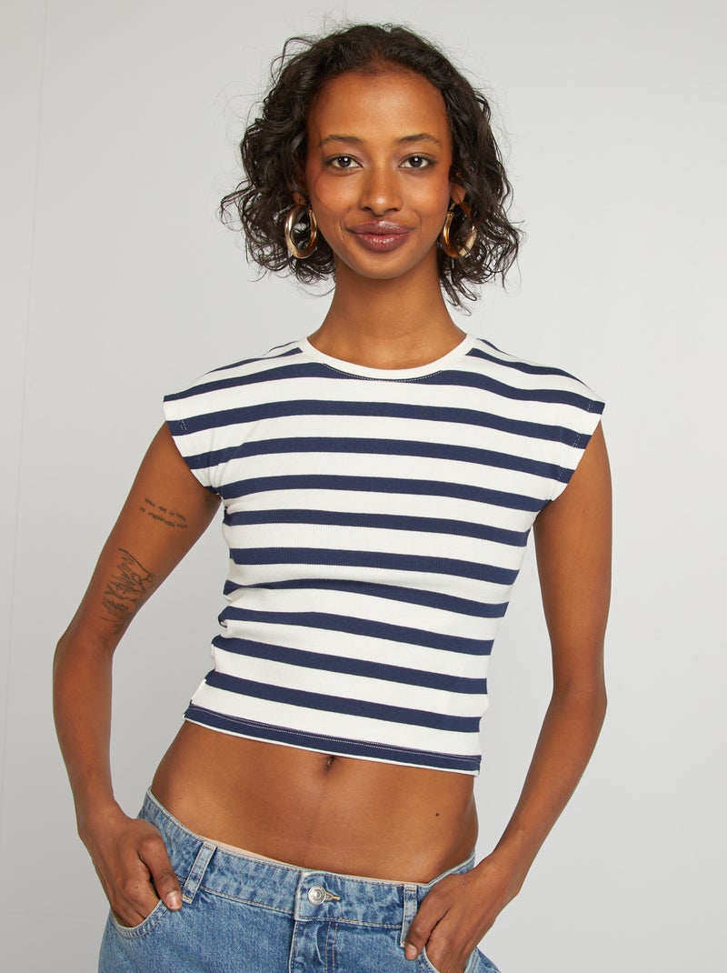 T-shirt crop top de manga curta BRANCO - Kiabi