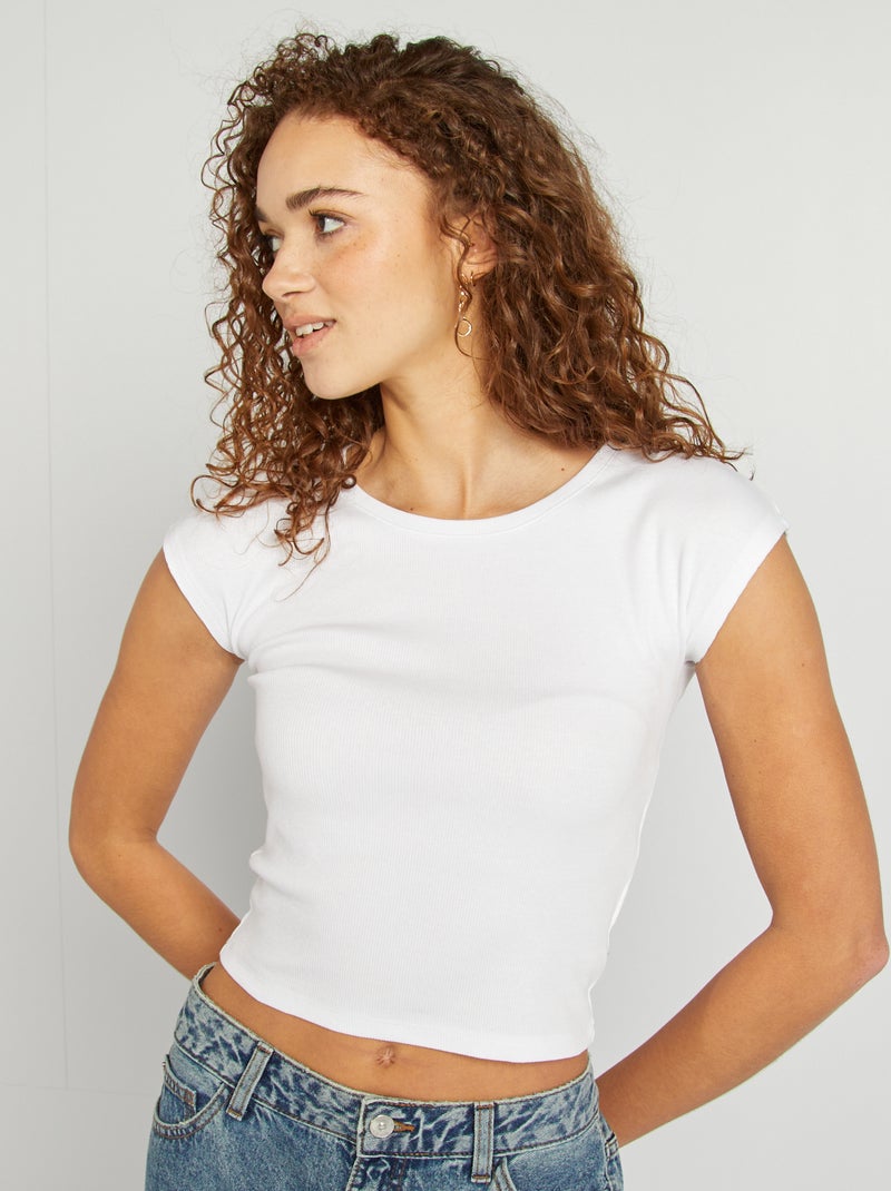 T-shirt crop top de manga curta Branco - Kiabi