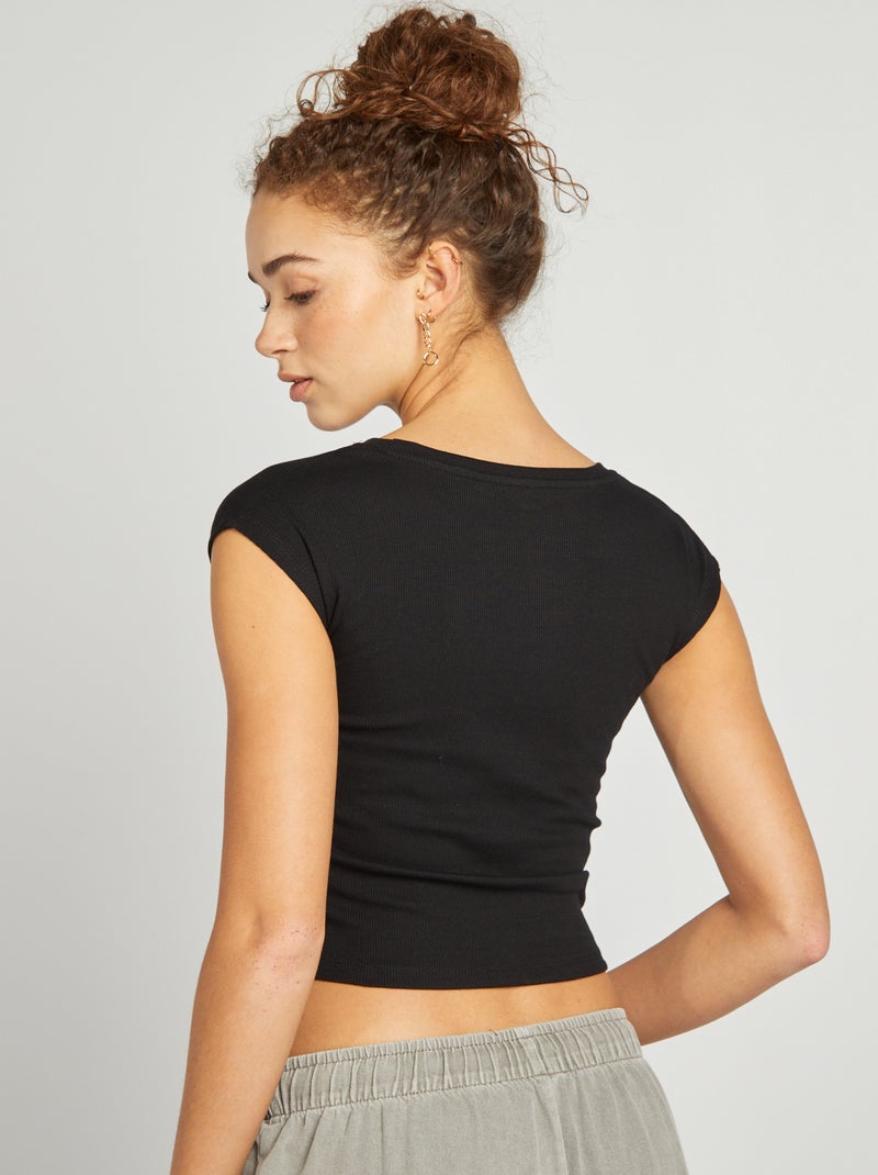 T-shirt crop top de manga curta Preto - Kiabi