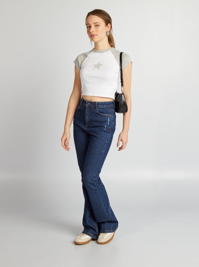 T-shirt crop top em jersey com estrelas Cinza - Kiabi