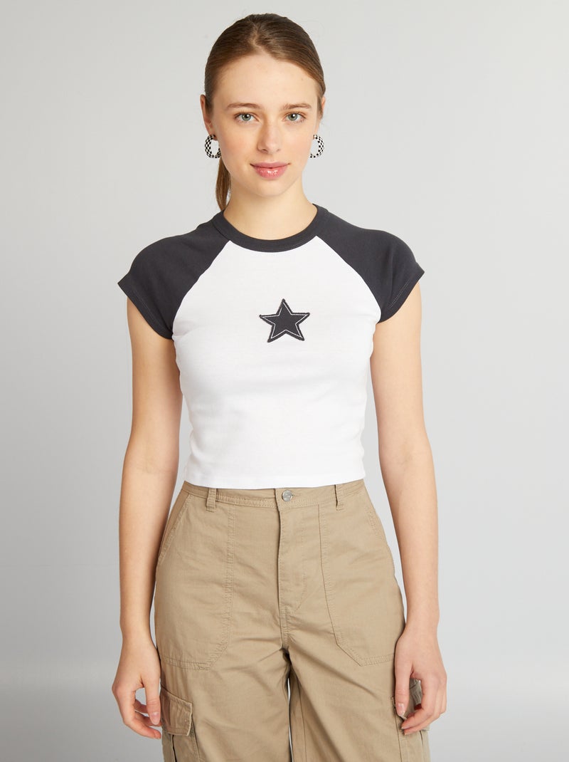 T-shirt crop top em jersey com estrelas PRETO - Kiabi
