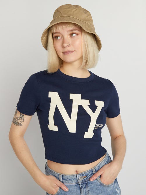 T-shirt crop top em jersey elástica 'NYC' - Kiabi