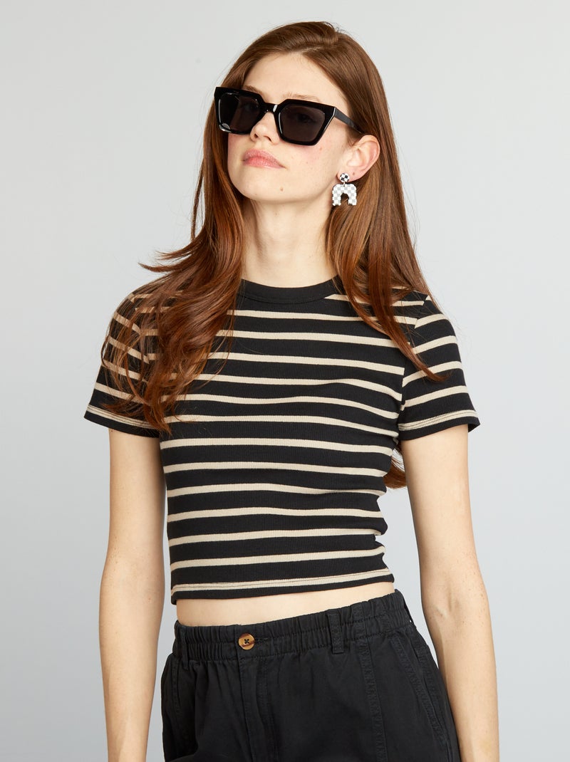 T-shirt crop top estilo marinheiro AZUL - Kiabi