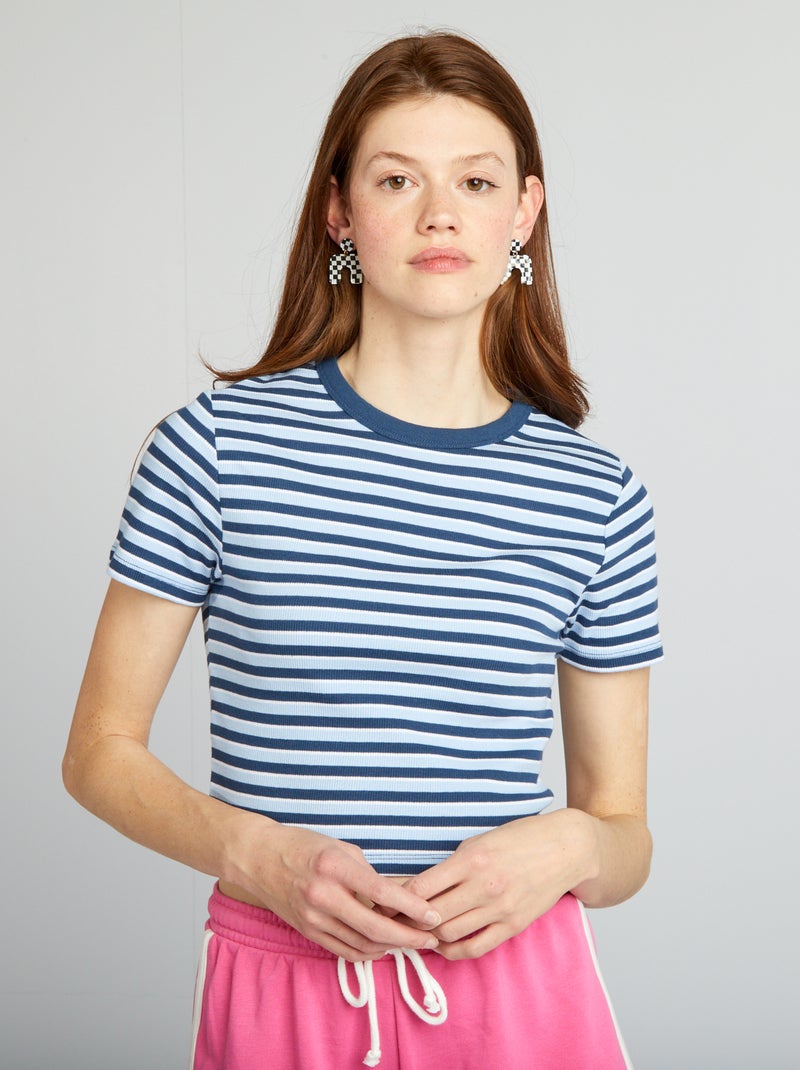 T-shirt crop top estilo marinheiro AZUL - Kiabi