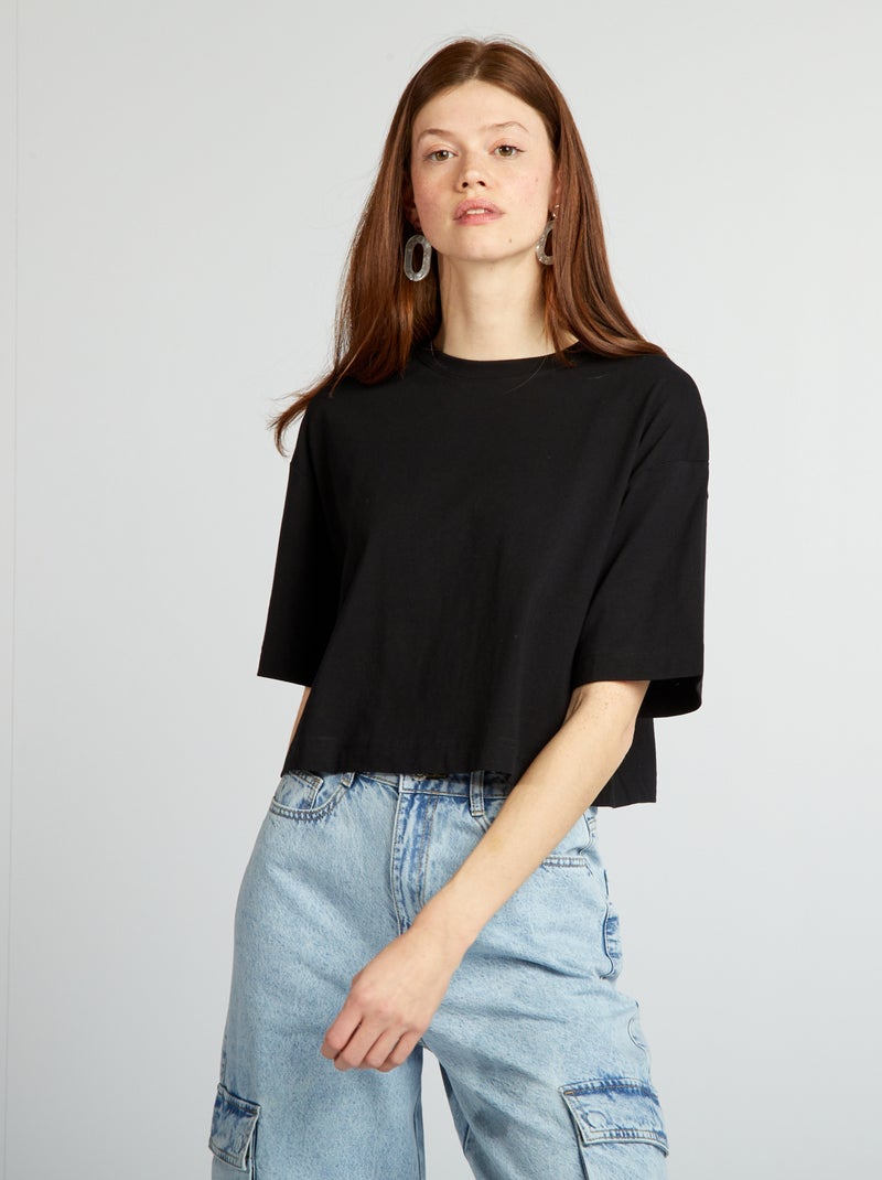 T-shirt crop top larga Preto - Kiabi