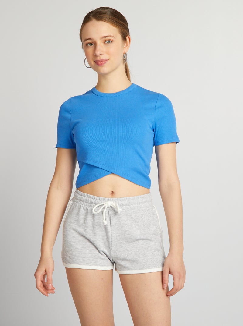 T-shirt crop top nervurada AZUL - Kiabi