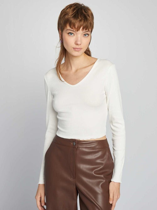 T-shirt crop top nervurada - Kiabi