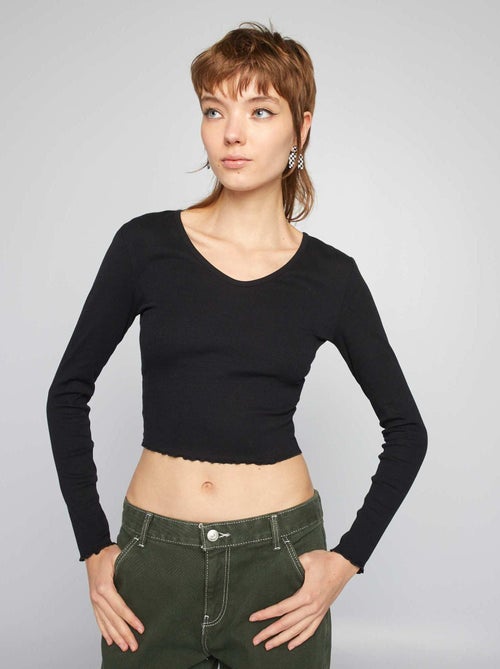 T-shirt crop top nervurada - Kiabi