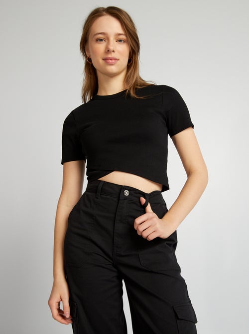 T-shirt crop top nervurada - Kiabi