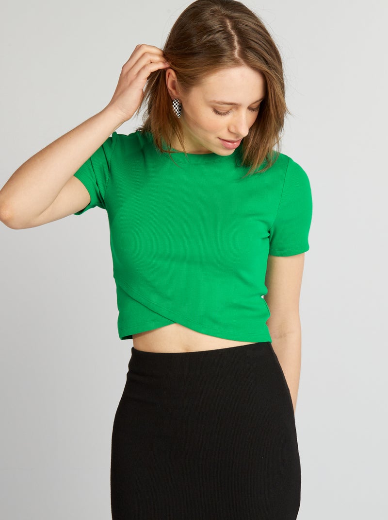 T-shirt crop top nervurada VERDE - Kiabi