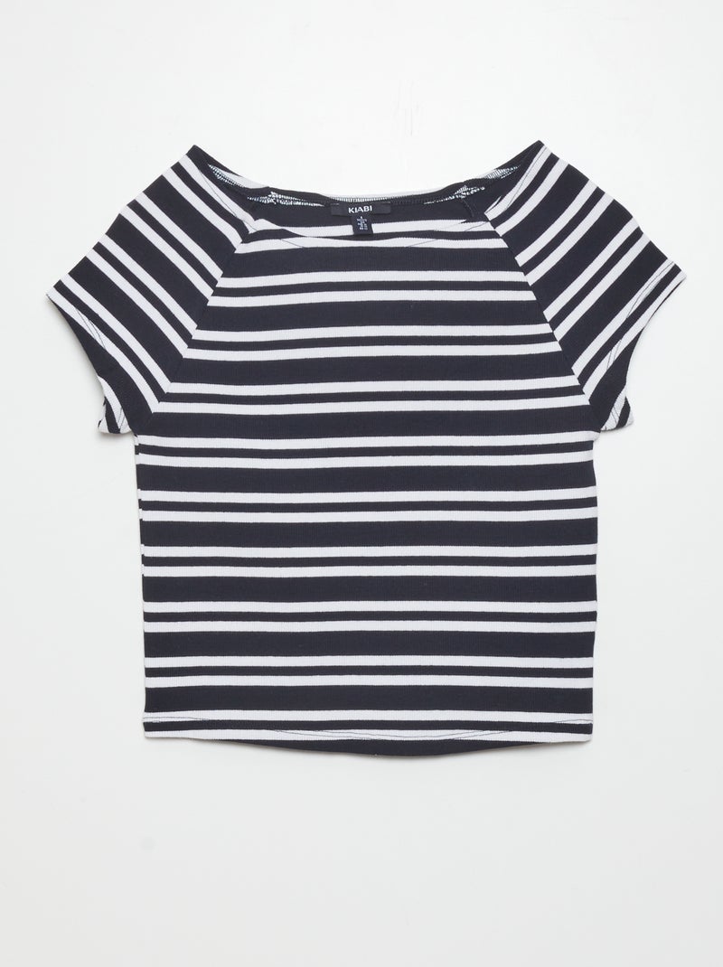 T-shirt crop top nervurado PRETO - Kiabi