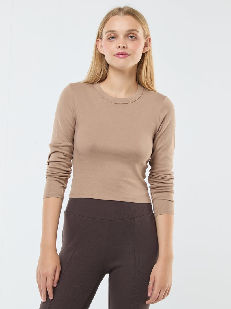 T-shirt cropped básica Bege - Kiabi