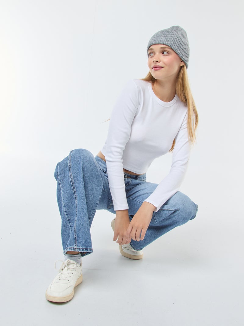 T-shirt cropped básica Branco - Kiabi