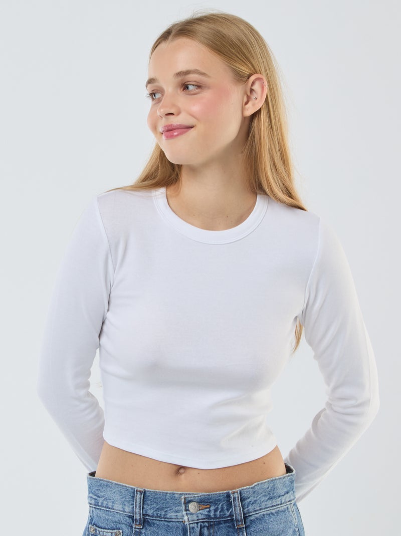 T-shirt cropped básica Branco - Kiabi