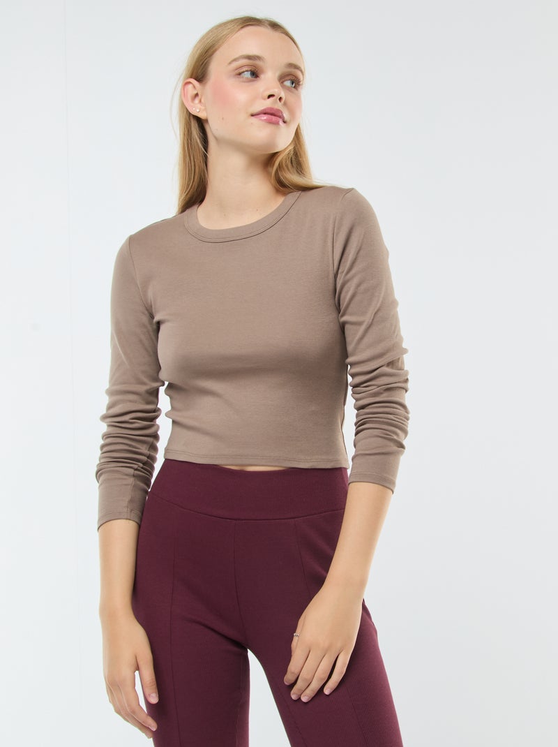 T-shirt cropped básica Cinza - Kiabi