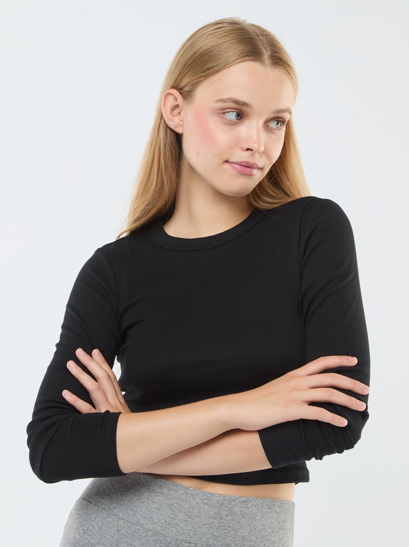 T-shirt cropped básica Preto - Kiabi