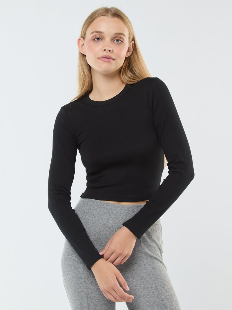 T-shirt cropped básica Preto - Kiabi