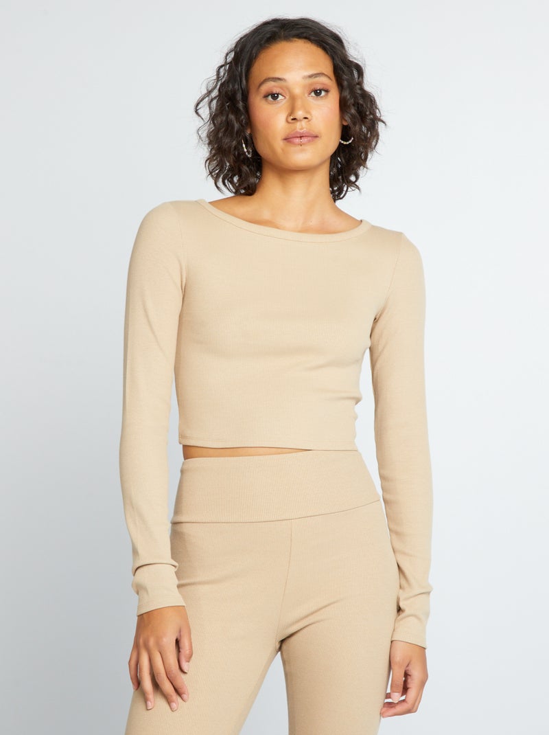 T-shirt cropped canelada BEGE - Kiabi
