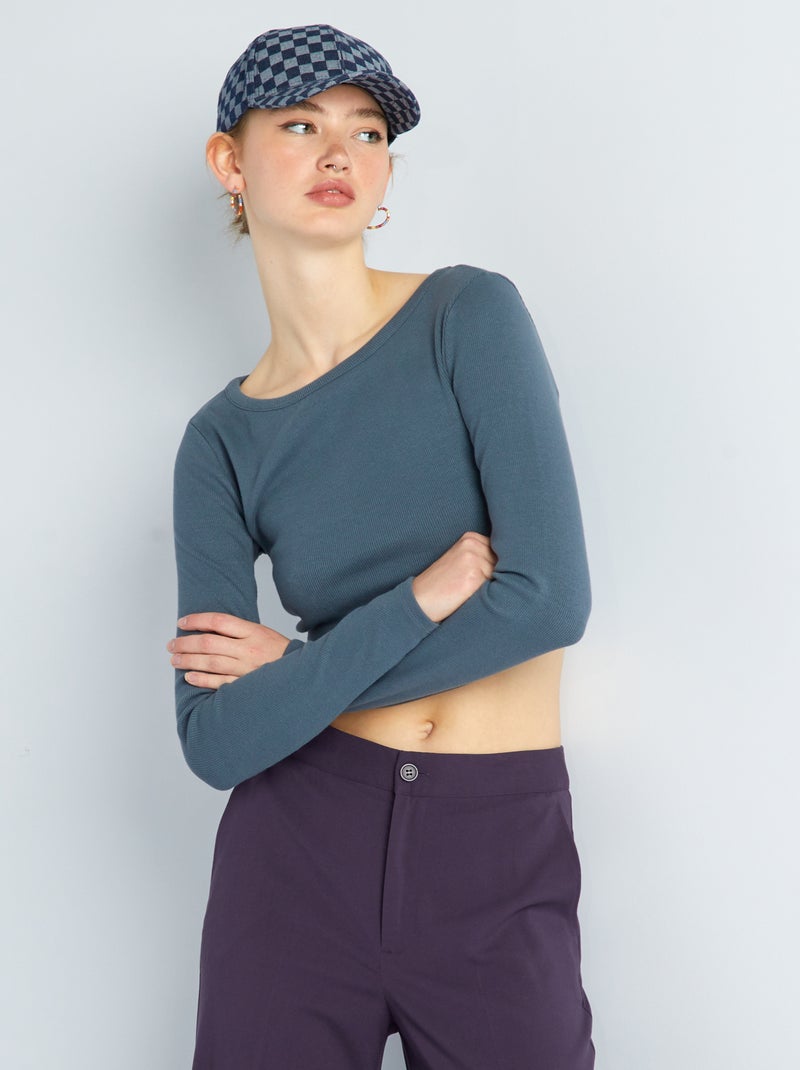 T-shirt cropped canelada CINZA - Kiabi