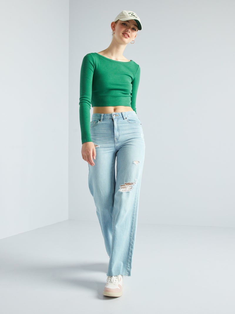 T-shirt cropped canelada VERDE - Kiabi