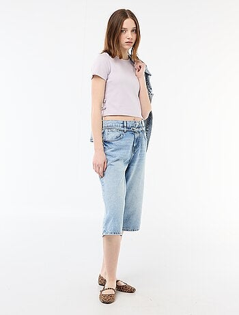 T-shirt cropped canelado com nós