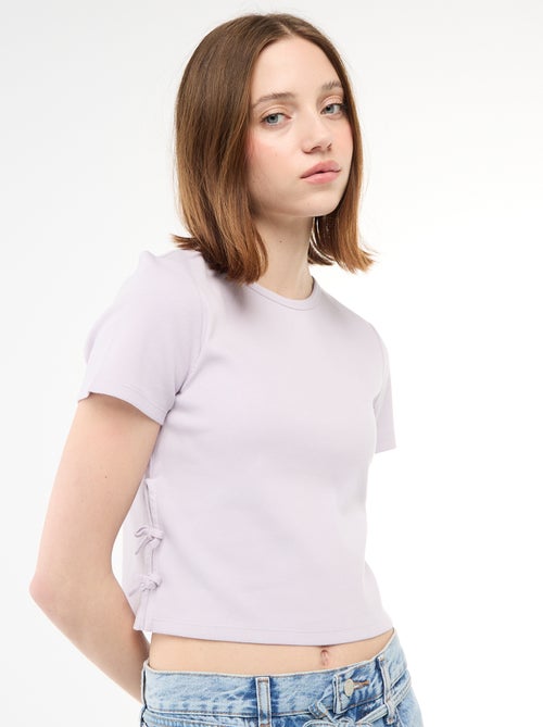 T-shirt cropped canelado com nós - Kiabi