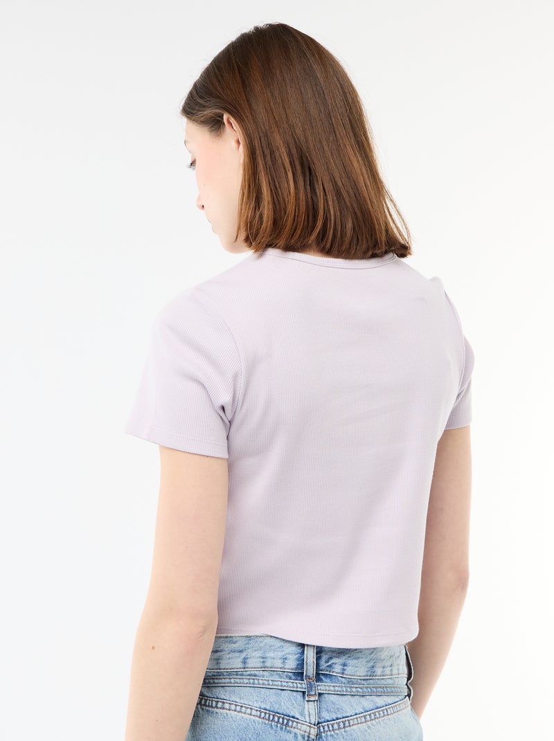 T-shirt cropped canelado com nós Roxo - Kiabi