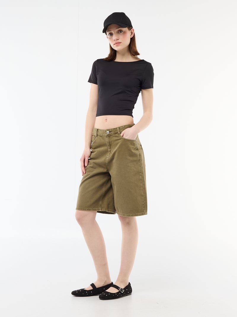 T-shirt cropped com decote quadrado nas costas Preto - Kiabi