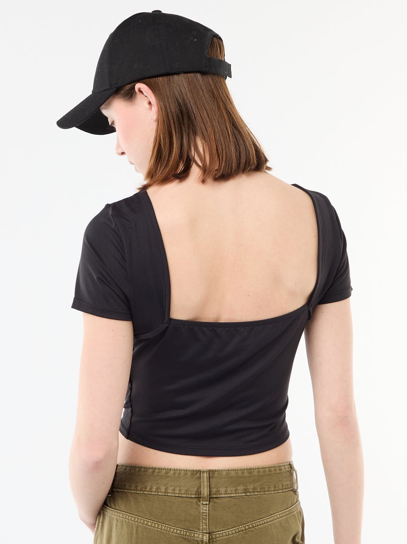 T-shirt cropped com decote quadrado nas costas Preto - Kiabi