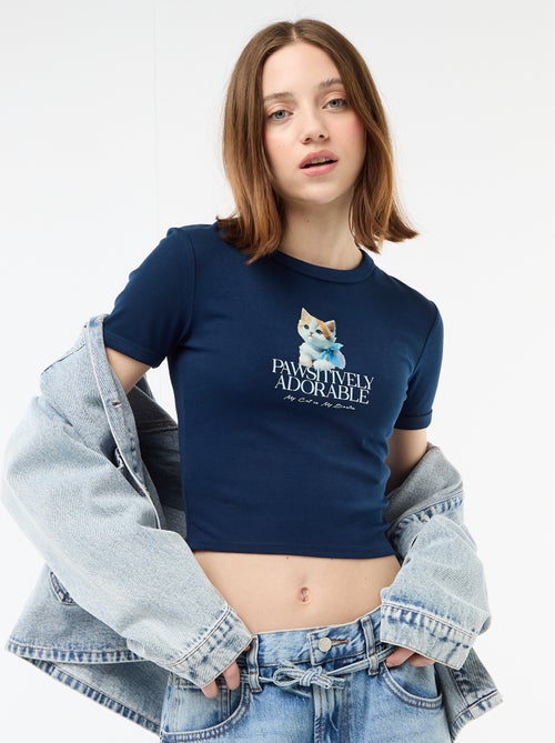 T-shirt cropped com estampado - Kiabi