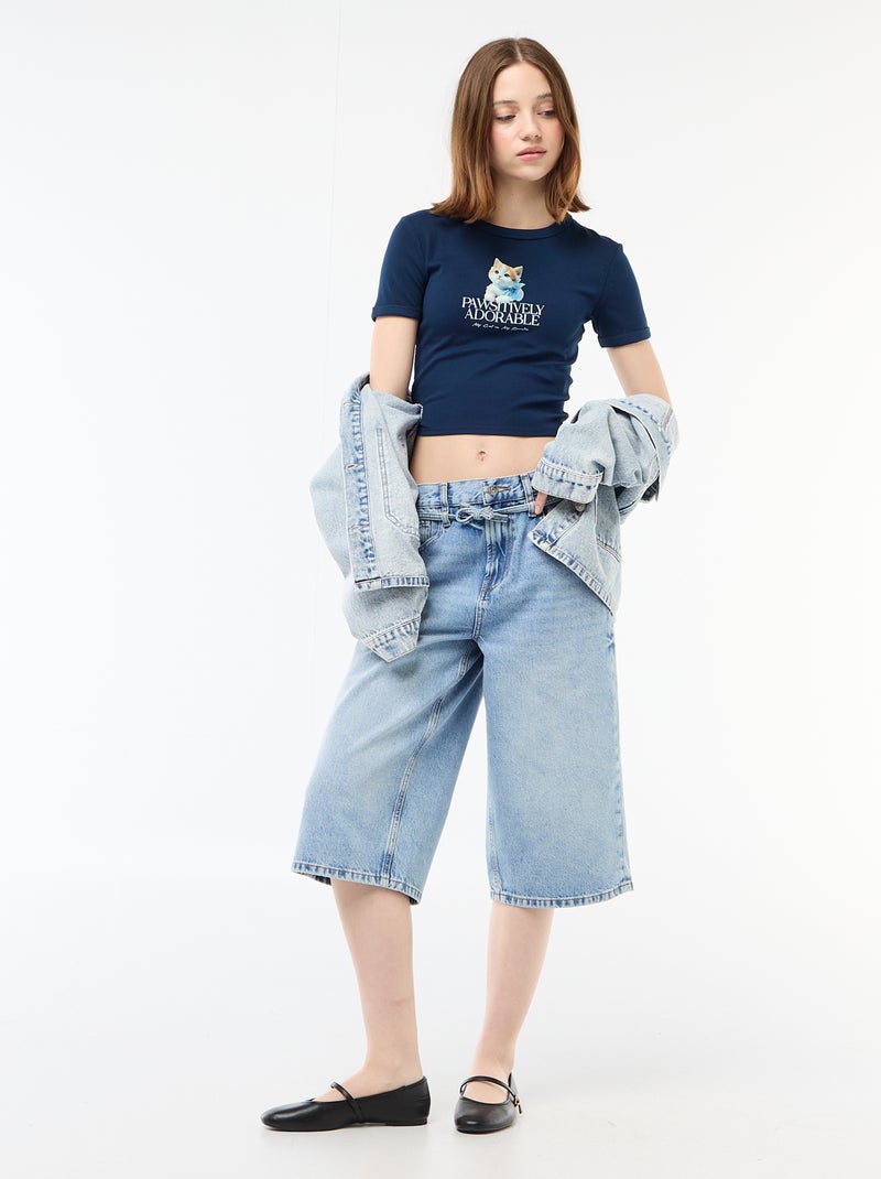 T-shirt cropped com estampado Azul - Kiabi