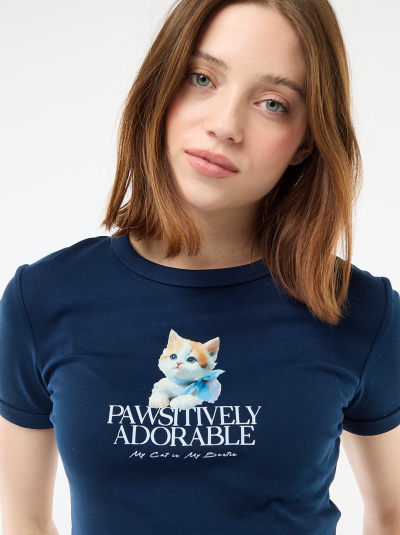 T-shirt cropped com estampado Azul - Kiabi