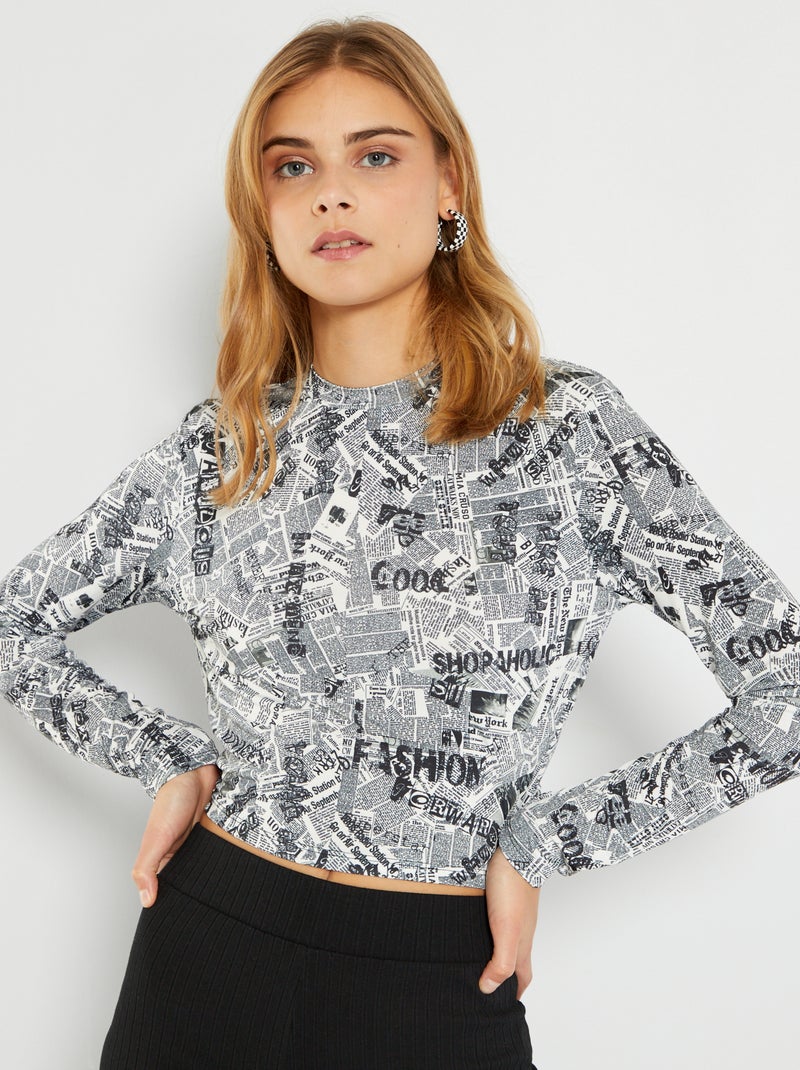 T-shirt cropped de gola redonda BRANCO - Kiabi
