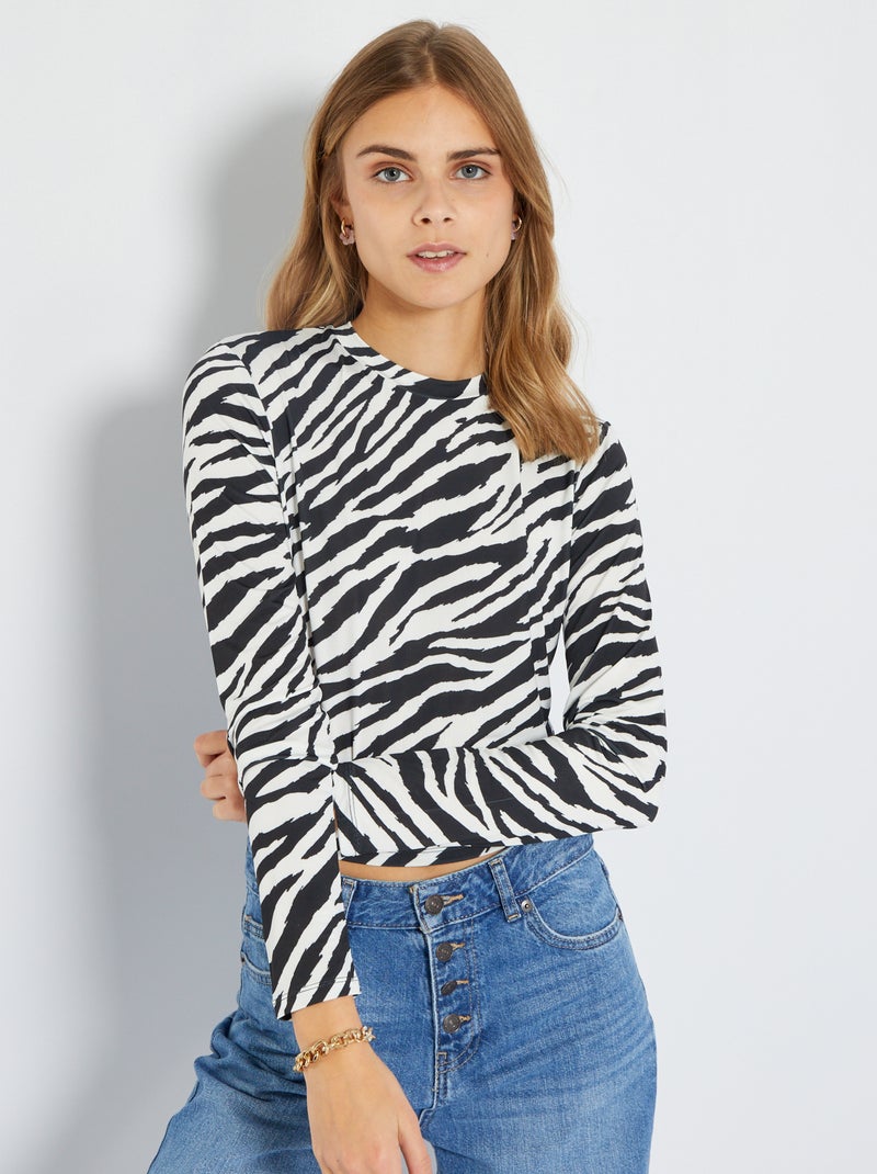 T-shirt cropped de gola redonda PRETO - Kiabi