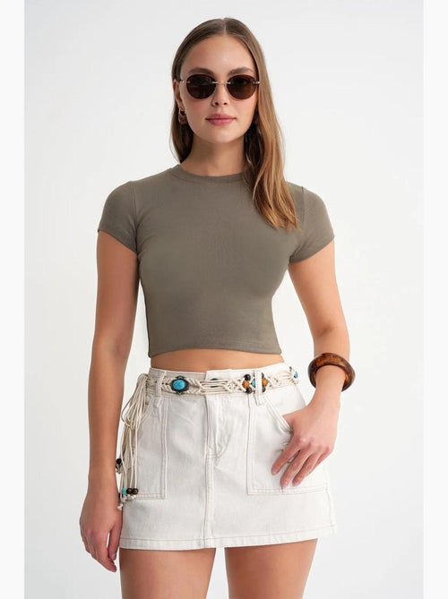 T-shirt cropped de malha justa mixray - Kiabi T-shirt cropped de malha justa mixray - Kiabi